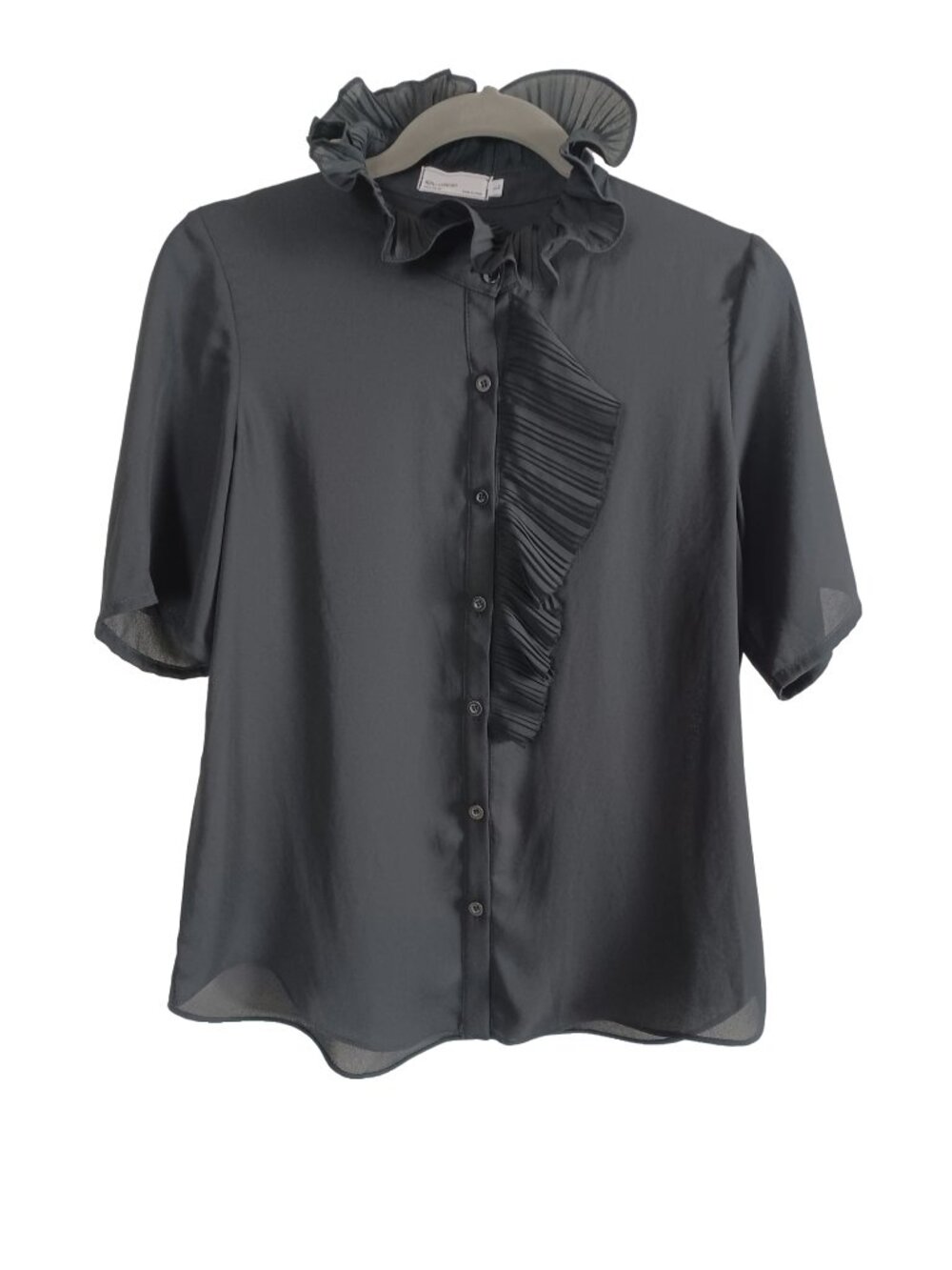 Aotu-Concept Ruffle Button Front Short Sleeve Dark Academia Blouse (L)